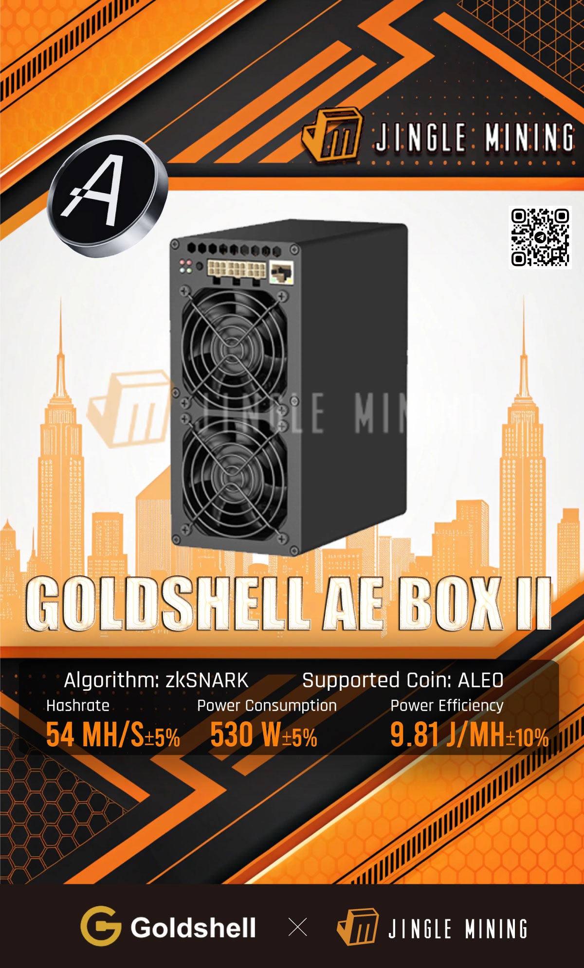 【New】Goldshell AE BOX II 54MH 530W ALEO Miner