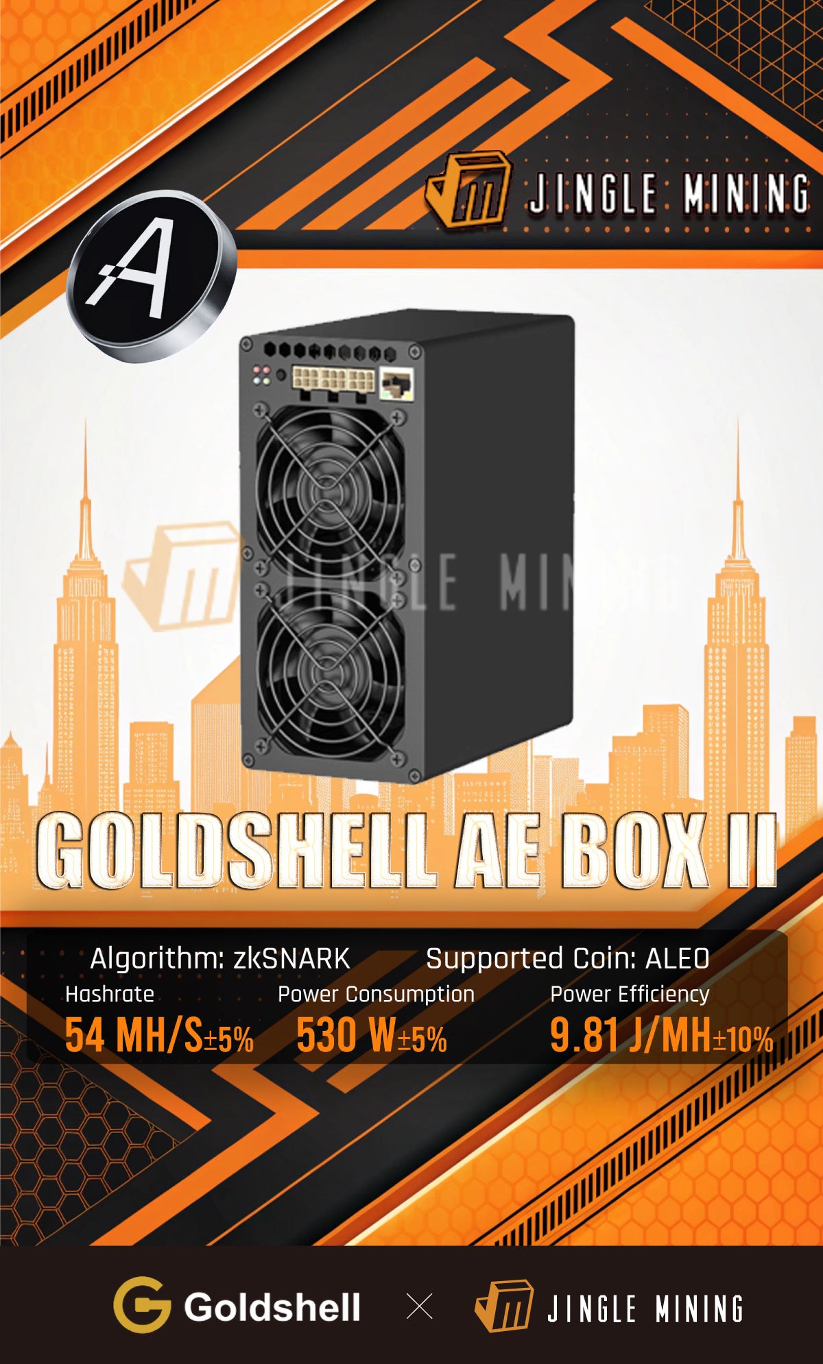 【New】Goldshell AE BOX II 54MH 530W ALEO Miner