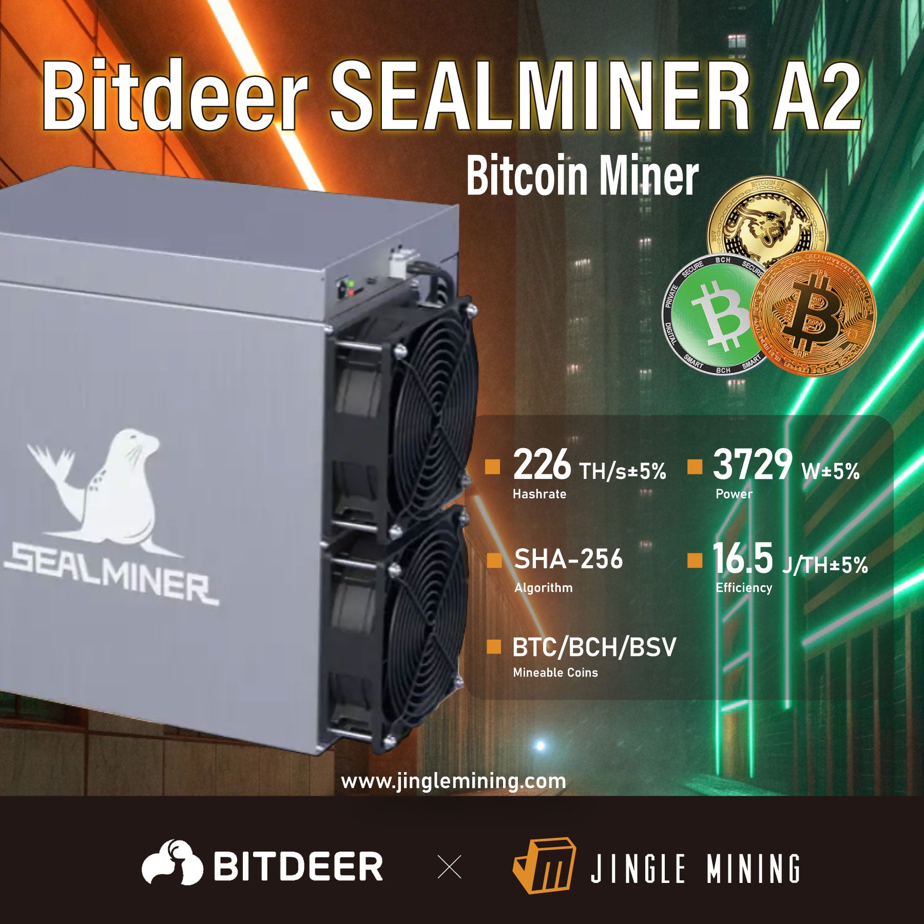 [New] Bitdeer SealMiner A2 Bitcoin Miner 226T