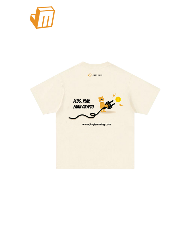 JINGLE MINING Beige T-Shirt with Cartoon Slogan on the Back