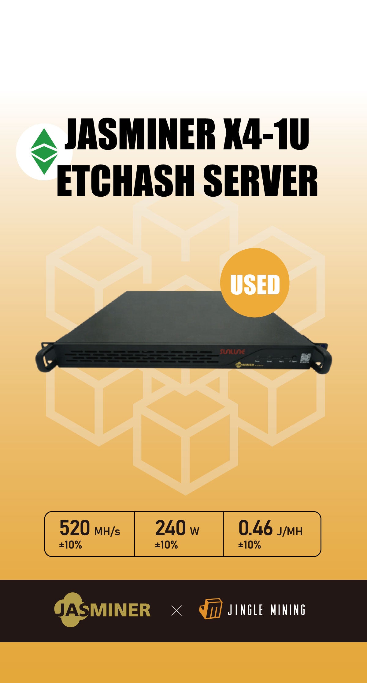 <tc>【USED】Жасминер  JASMINER X4-1U ETCHASH SERVER (520MH)</tc>